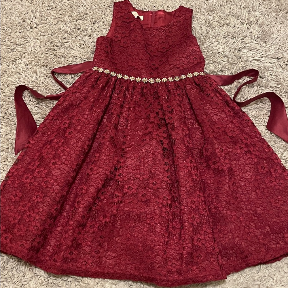 American Princess Burgundy Lace Dress, Size 7